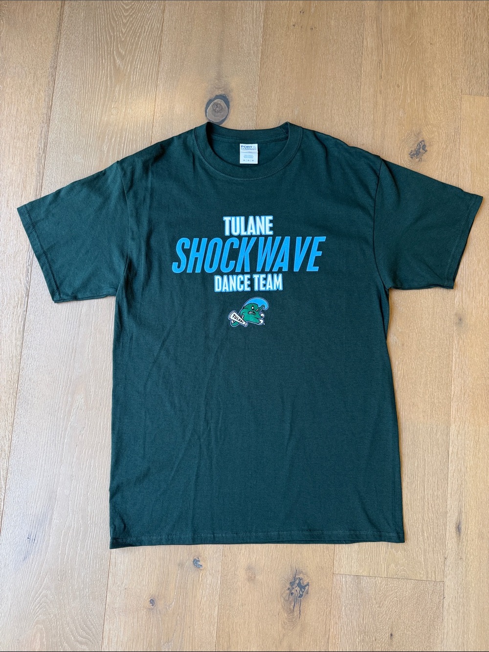 New Tulane Shockwave Dance Team T-Shirt with Teal Tulane Shockwave Graphic